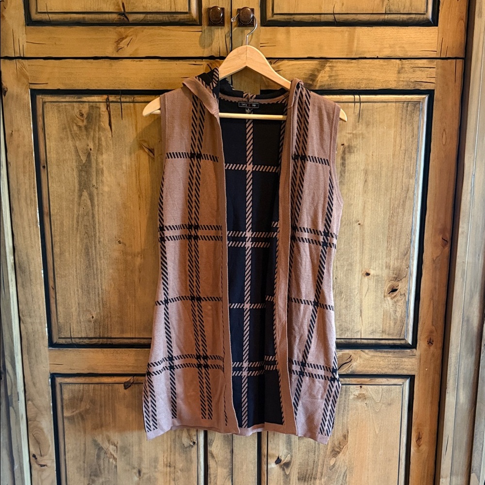 Plaid Sleeveless Hooded Sweater Vest